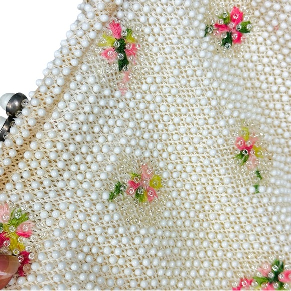 Lumured 1950s Corde Beaded Floral Embroidered Mini Bag Clutch Purse Cream Pink - Picture 10 of 15